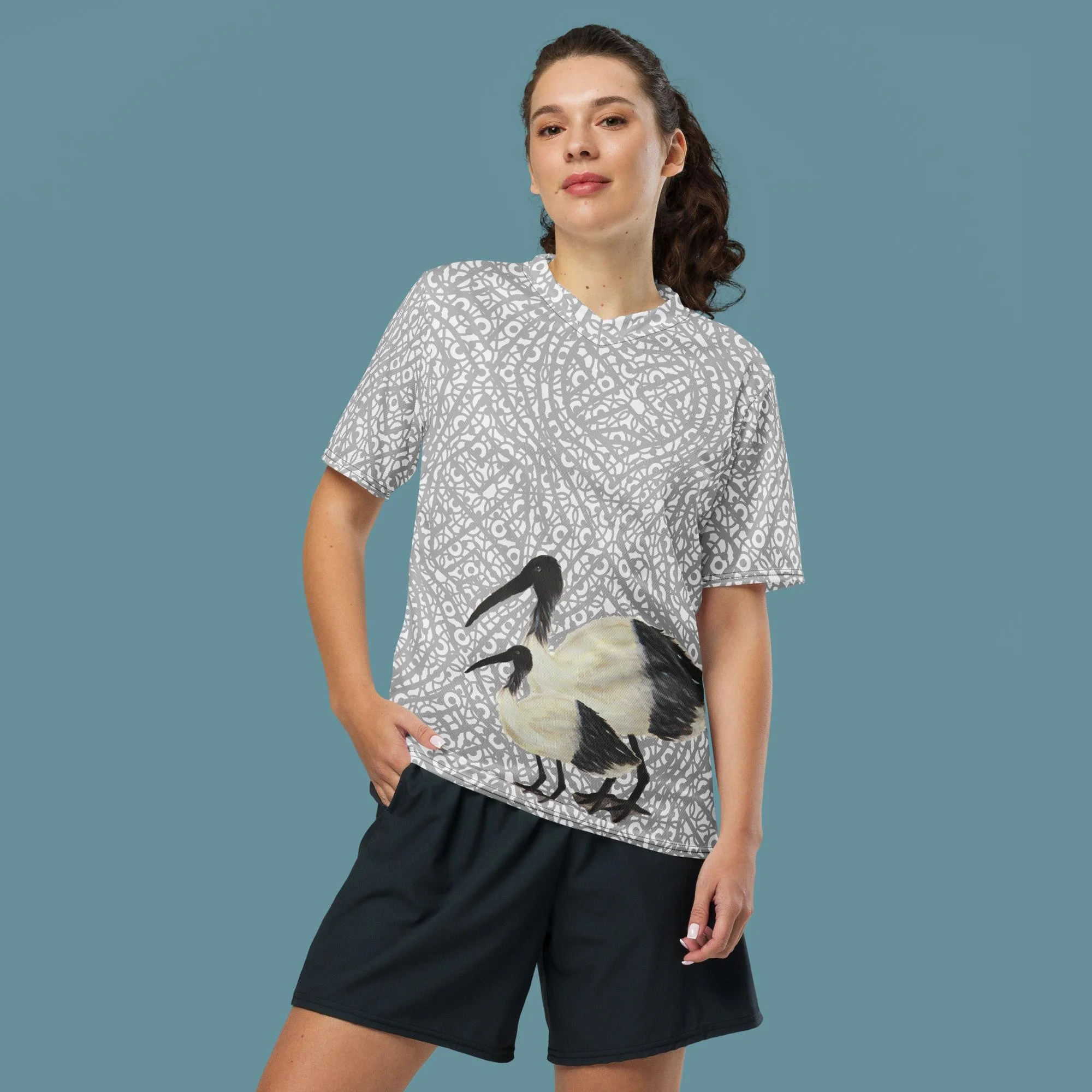 Grey Bin Chicken (Ibis) Recycled unisex sports jersey