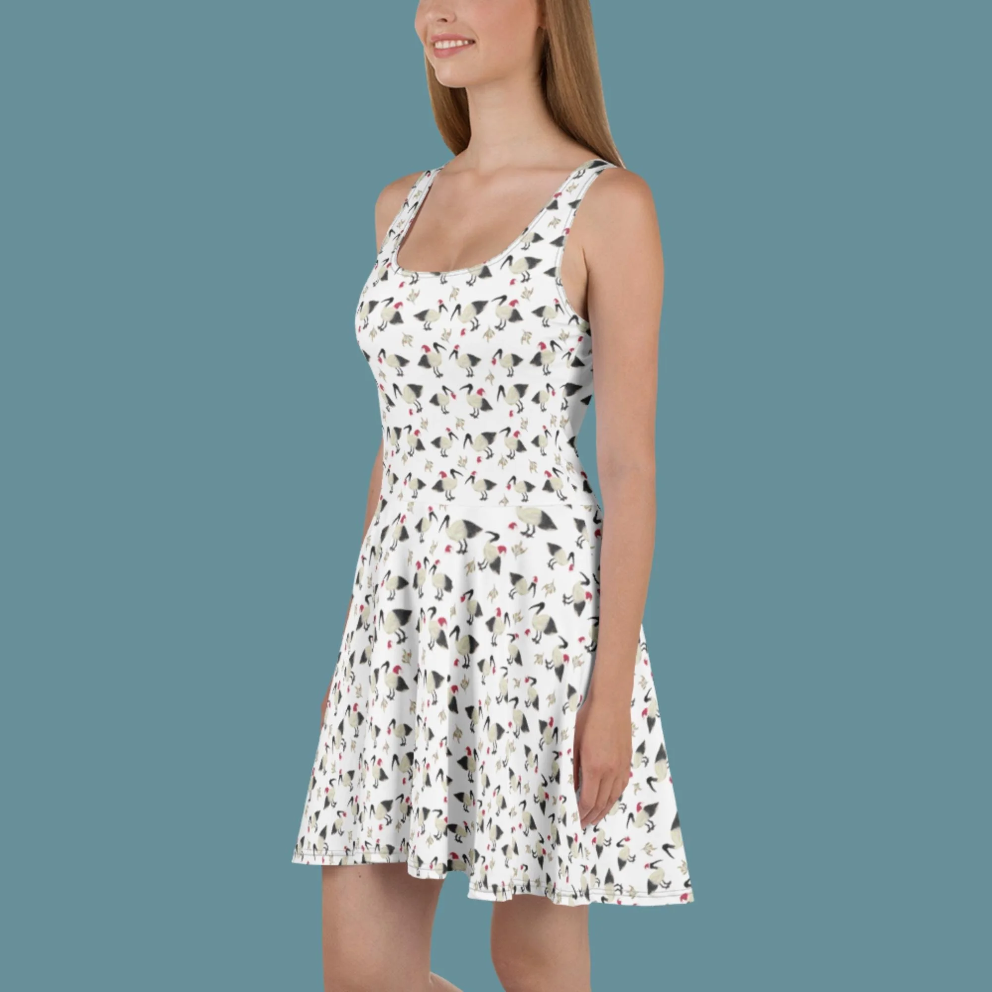 White Christmas Bin Chicken (Ibis) Skater Dress