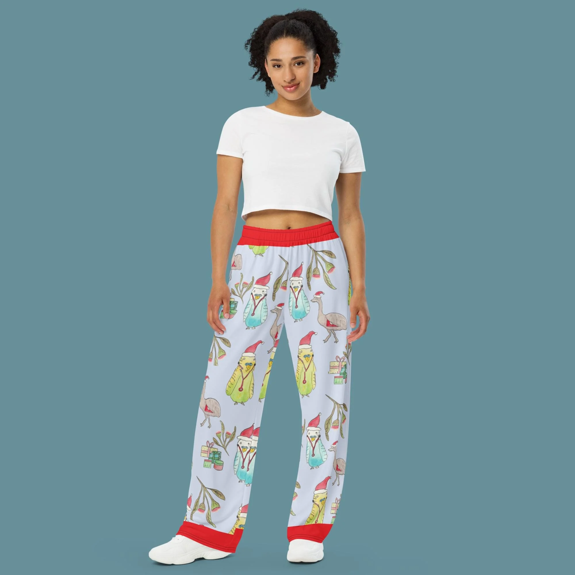 Australian Budgie Christmas unisex wide-leg pants