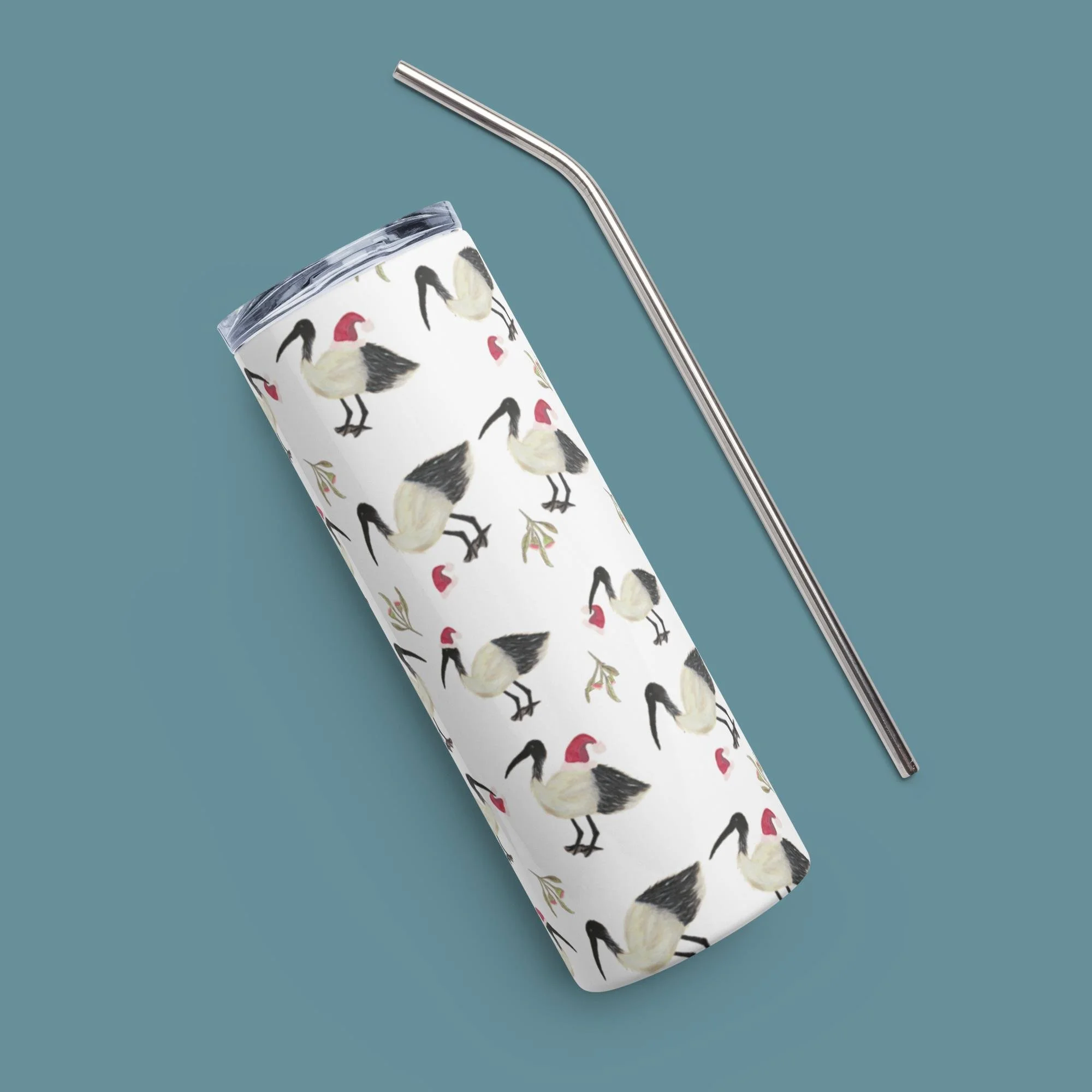 White Christmas Bin Chicken (Ibis) Stainless steel tumbler