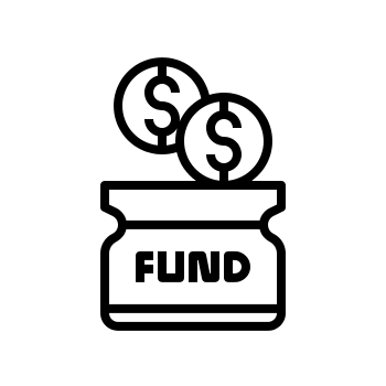 A jar labeled 'FUND' with two coins featuring dollar signs.