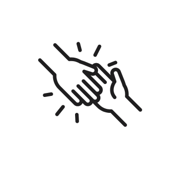 Two hands clasped together in a handshake with radiating lines around them, symbolizing partnership or agreement.
