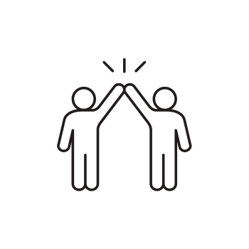 Line drawing of two people high-fiving with a burst of lines above them.