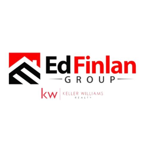 Logo for Ed Finlan Group Keller Williams including a stylized black house and red text.
