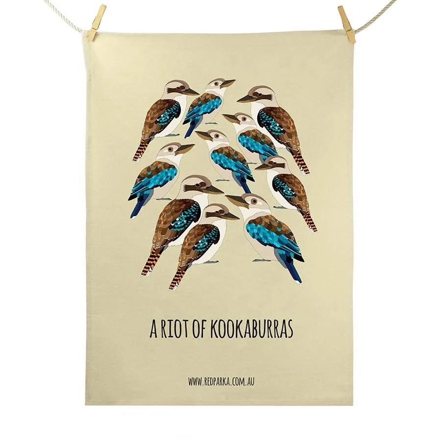 A Riot of Kookaburras Tea Towel | Red Parka