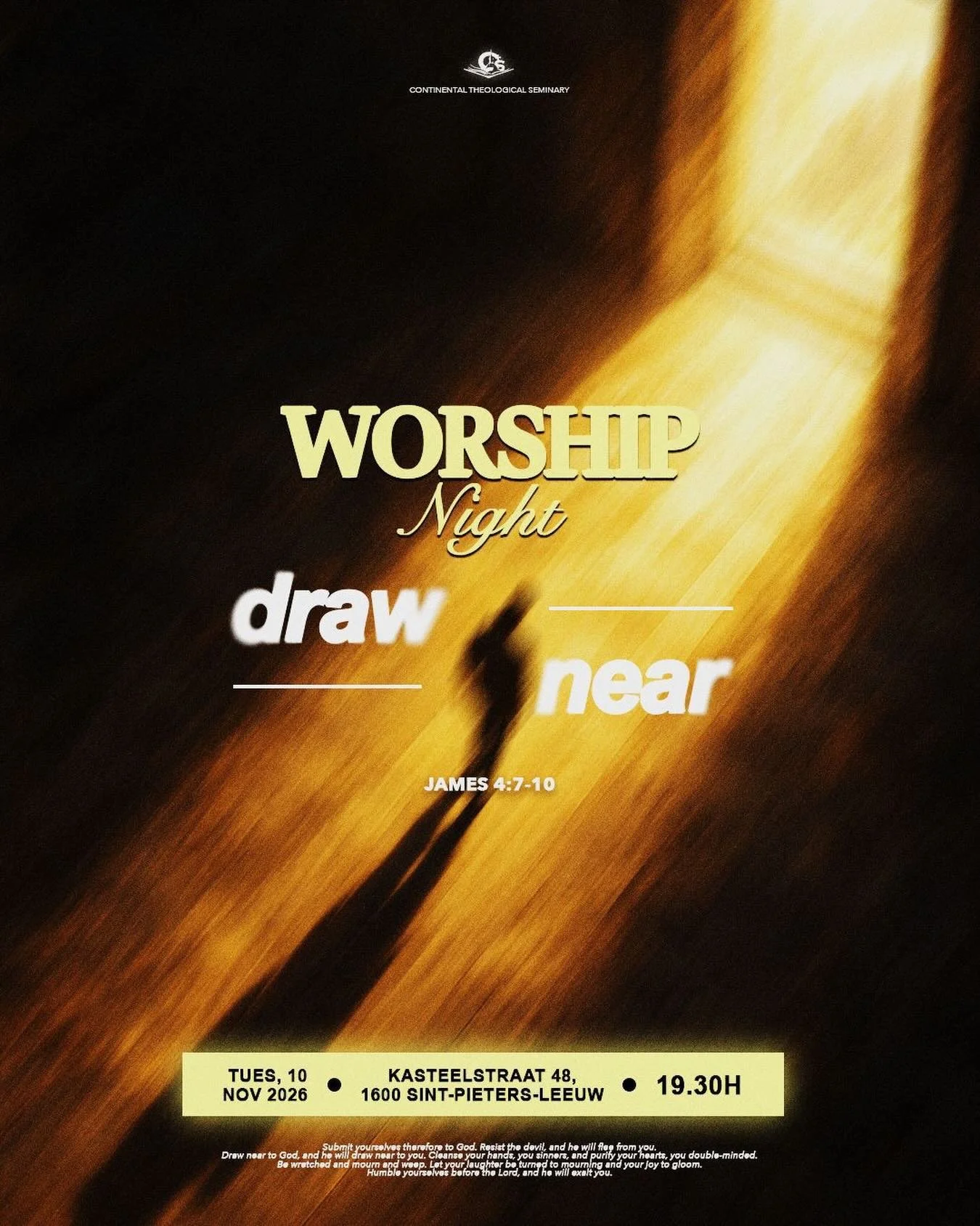 🇬🇧 The CTS student ministry committee (SMiC) invites you to an open Worship Night themed &ldquo;Draw Near.&rdquo;

SAVE THE DATE 🙏🏼

Date : November 10th
Time : 7:30 pm

🇫🇷 Le comit&eacute; du minist&egrave;re &eacute;tudiant du CTS (SMiC) vous