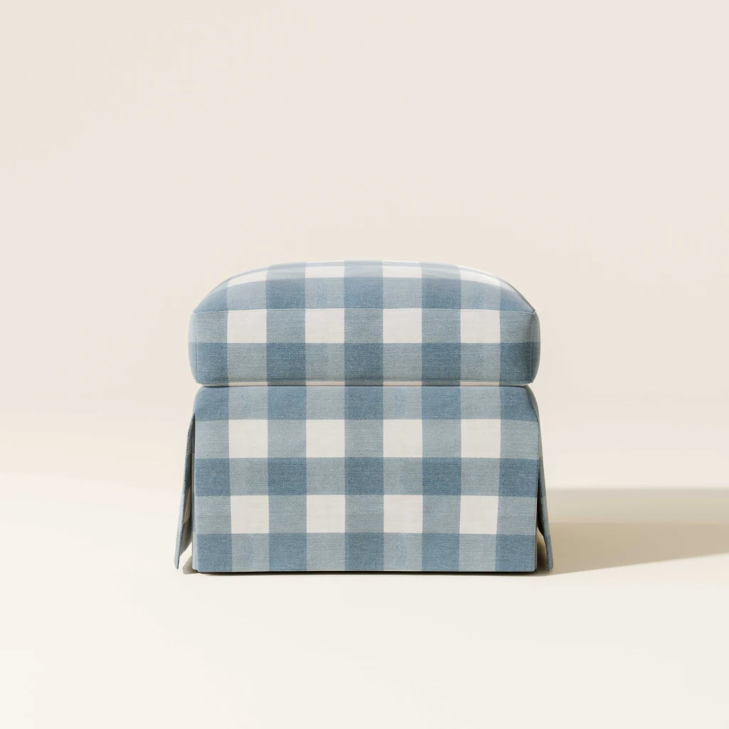 A box with a blue and white checkered pattern on a plain light background.