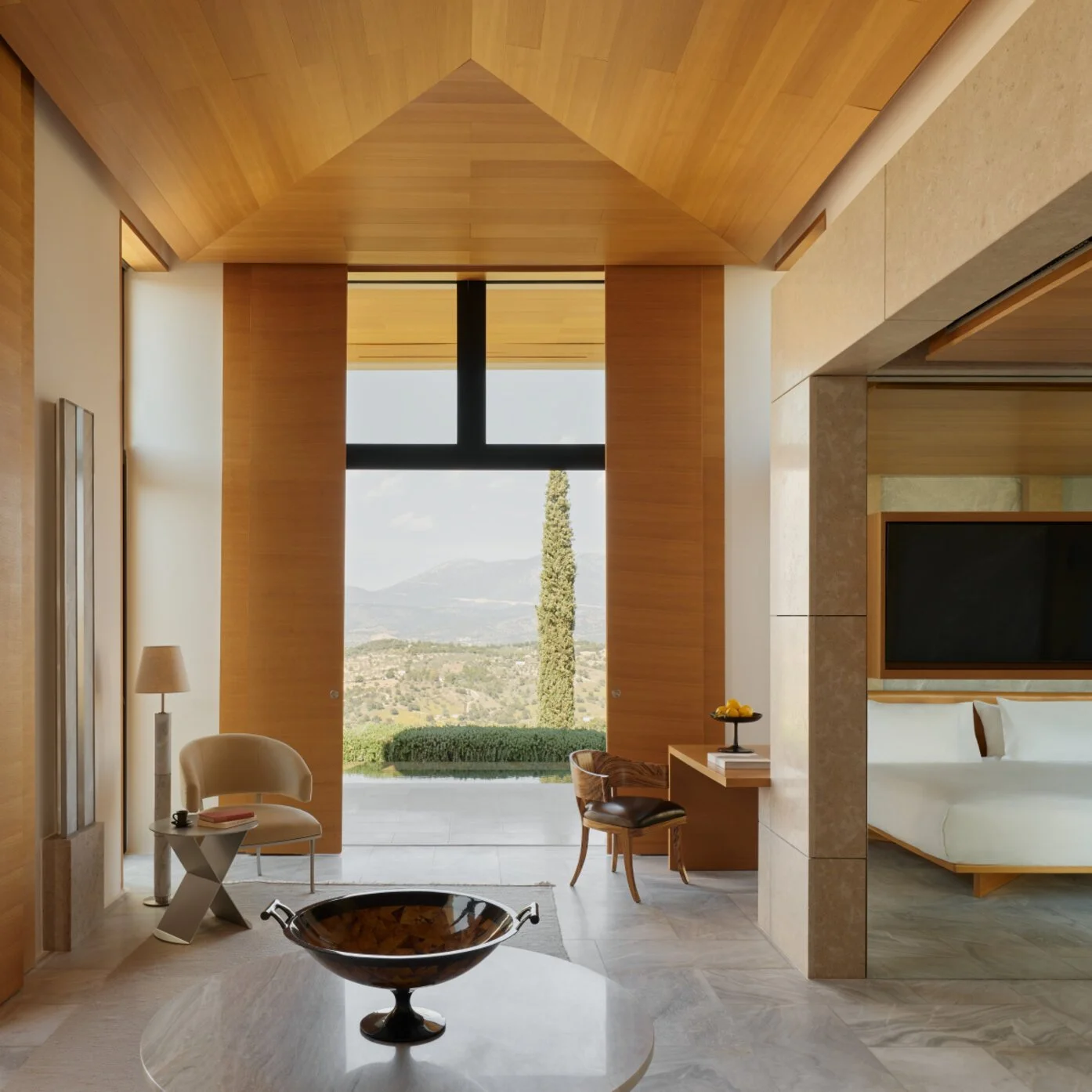 Amanzoe, located in Porto Heli, Greece. Featuring furniture designed by Ed Tuttle.