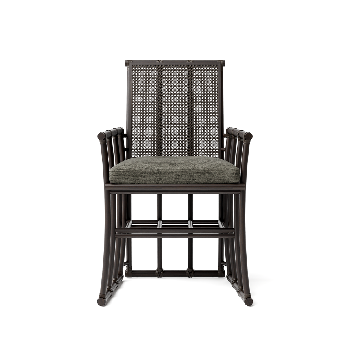Rattan dining chair in black tobacco bamboo designed by Ed Tuttle.