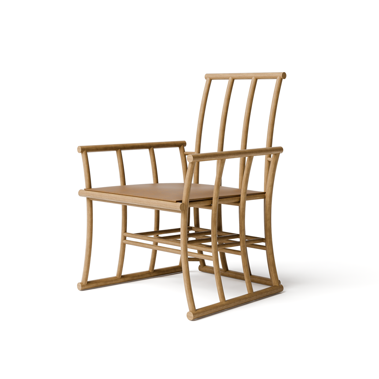 Dining lounge chair in natural teak designed by Ed Tuttle.
