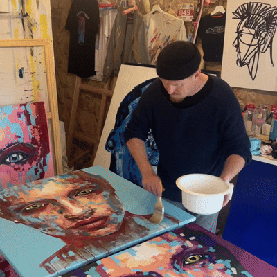 Danish artist working in his studio in Mallorca