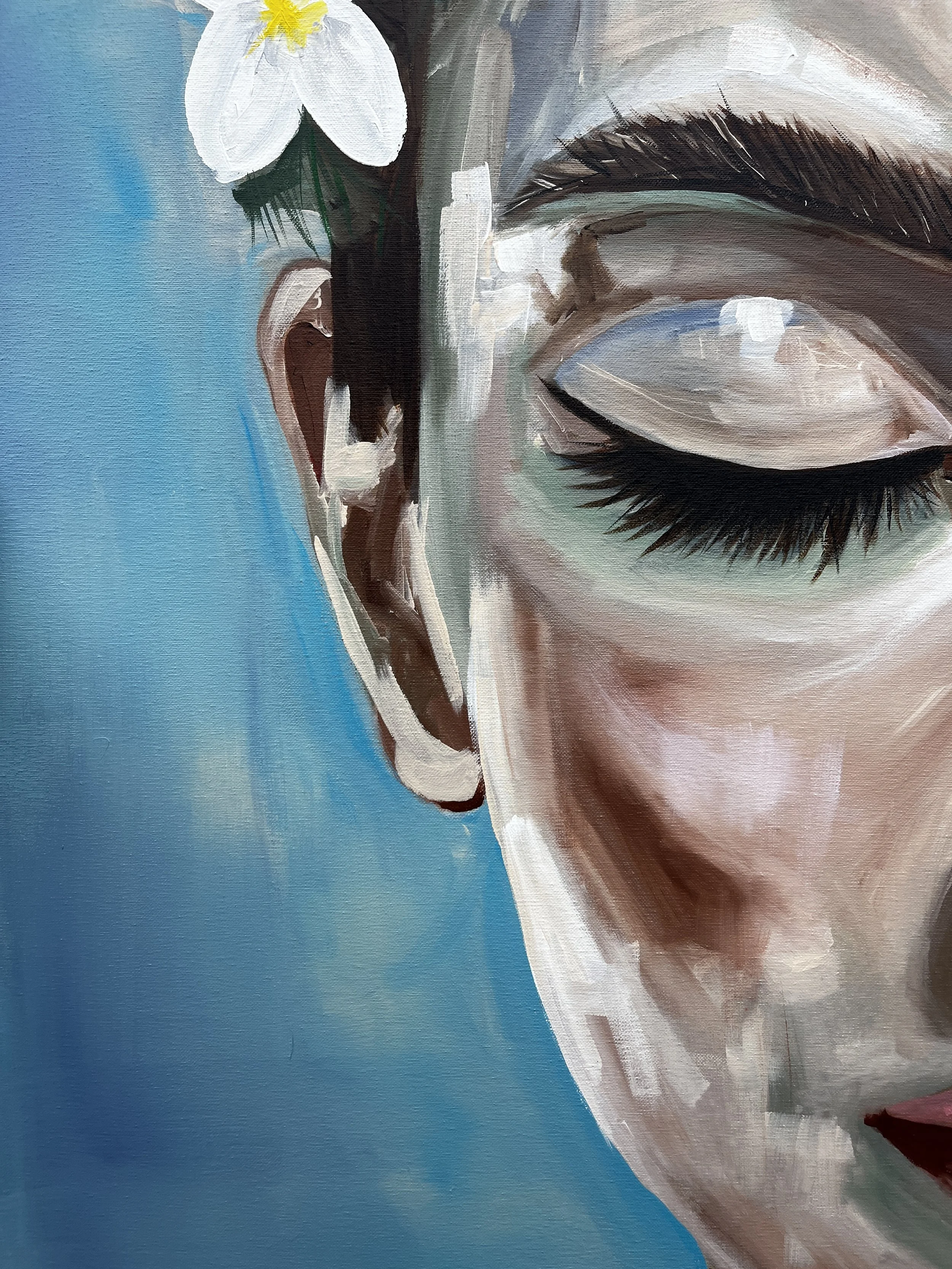 close up of peaceful acrylic painting of Mallorca Artist Jonas Skov