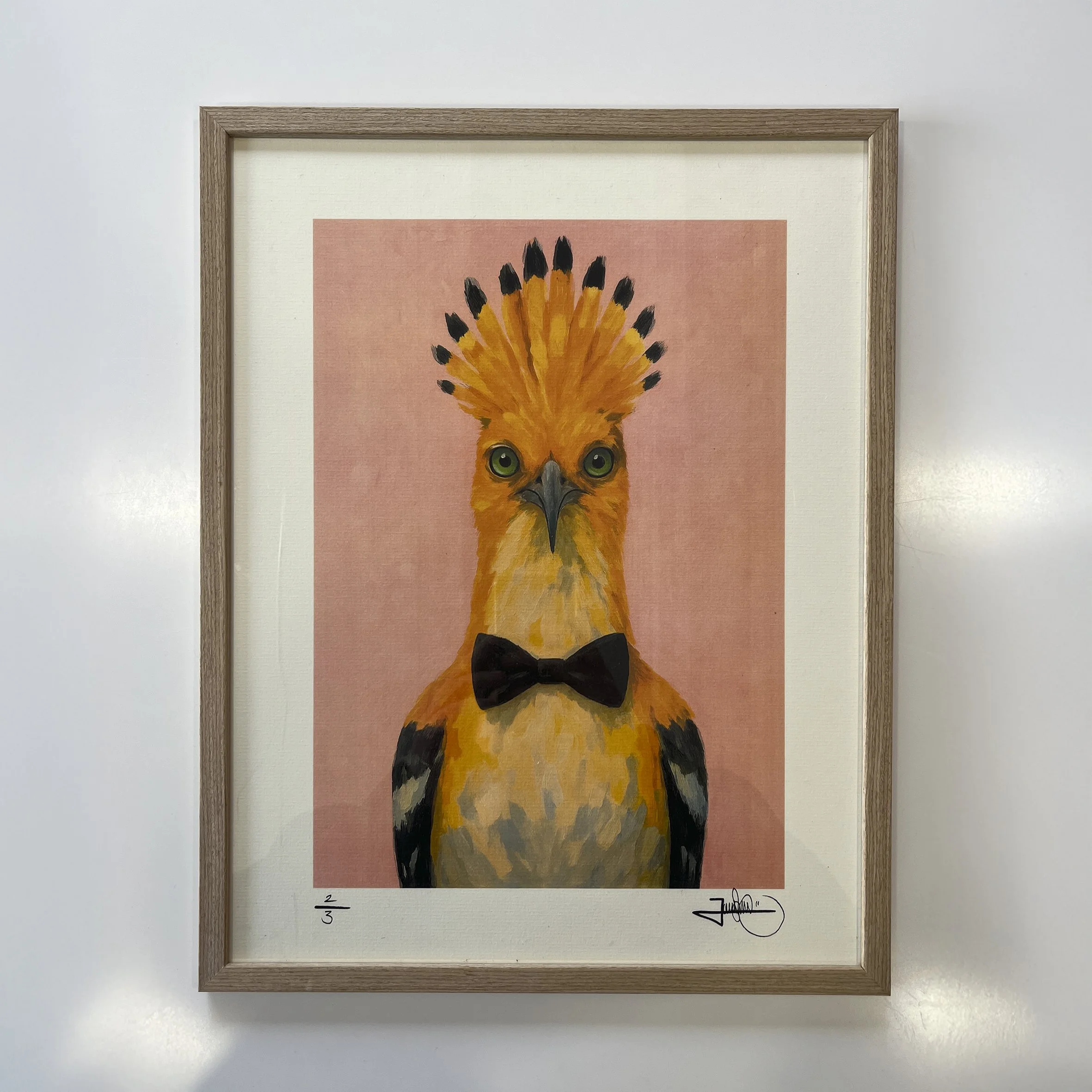Signed art print by contemporary artist Jonas Skov in a wooden frame, featuring vibrant colors and expressive brushwork. Limited edition print for collectors and modern decor.