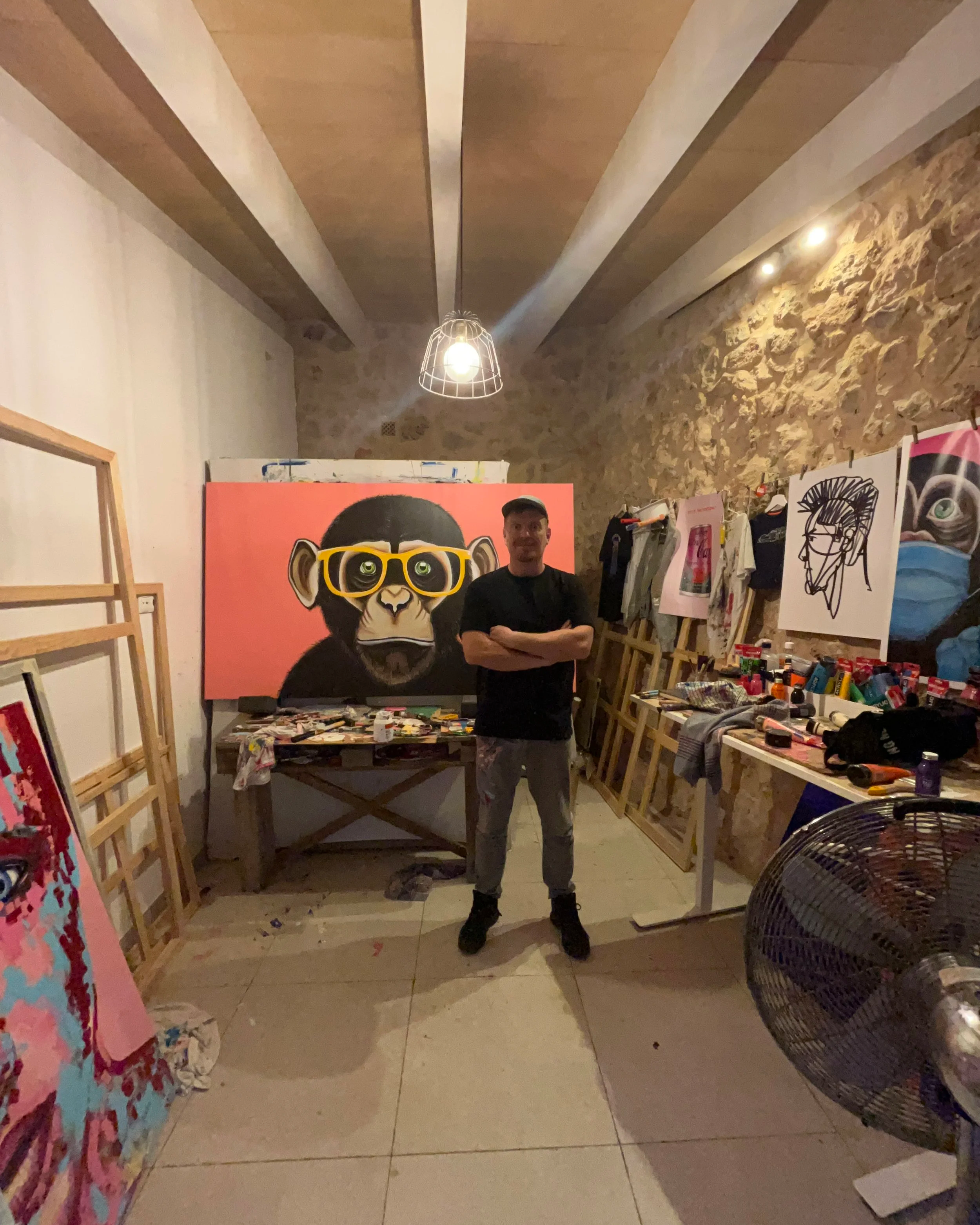 Danish acrylic painter Jonas Skov in his studio in Mallorca