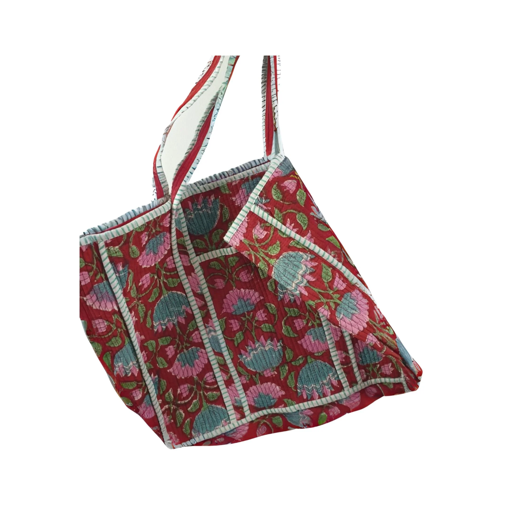 Large Red Quilted Cotton Bag