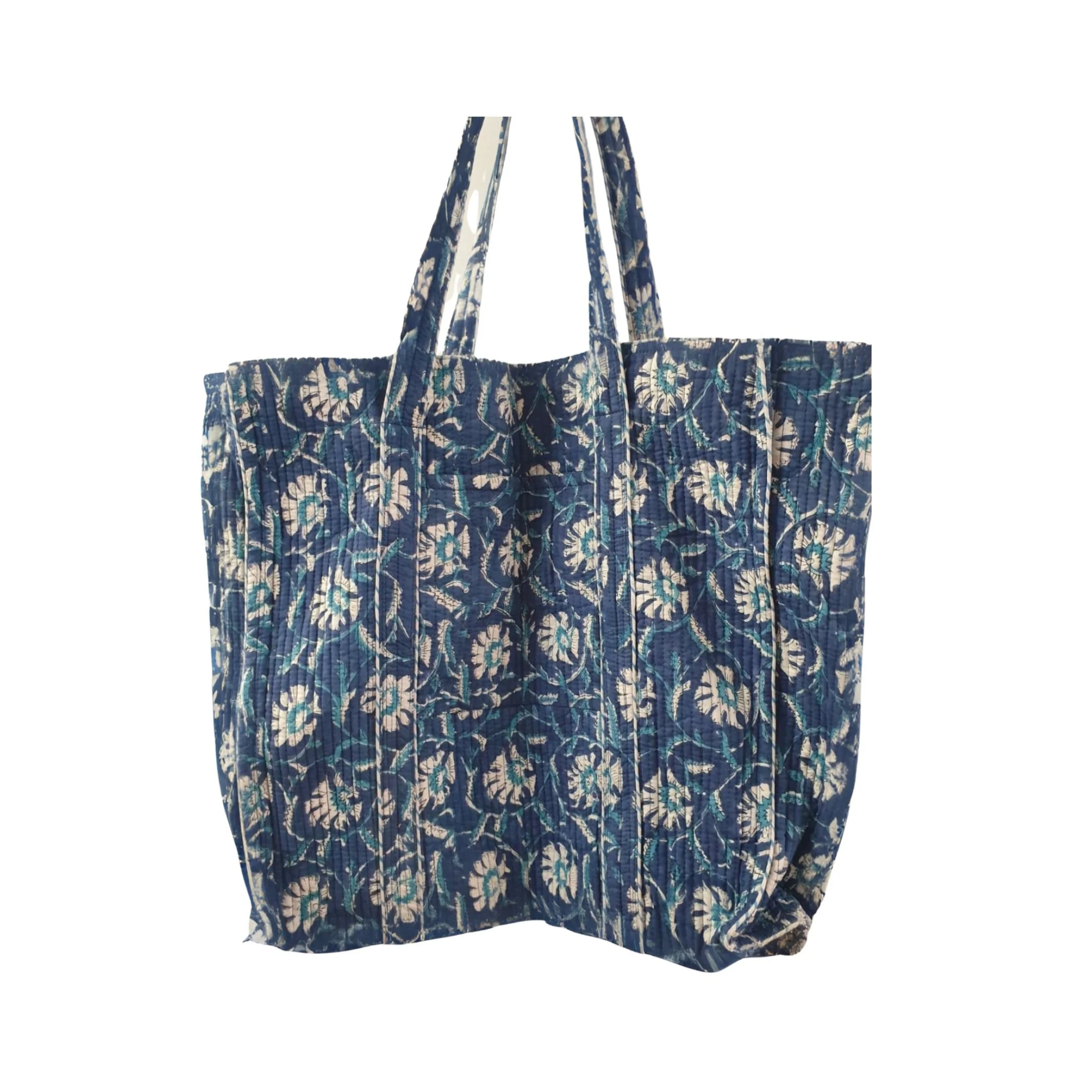 Large Indigo Quilted Cotton Bag