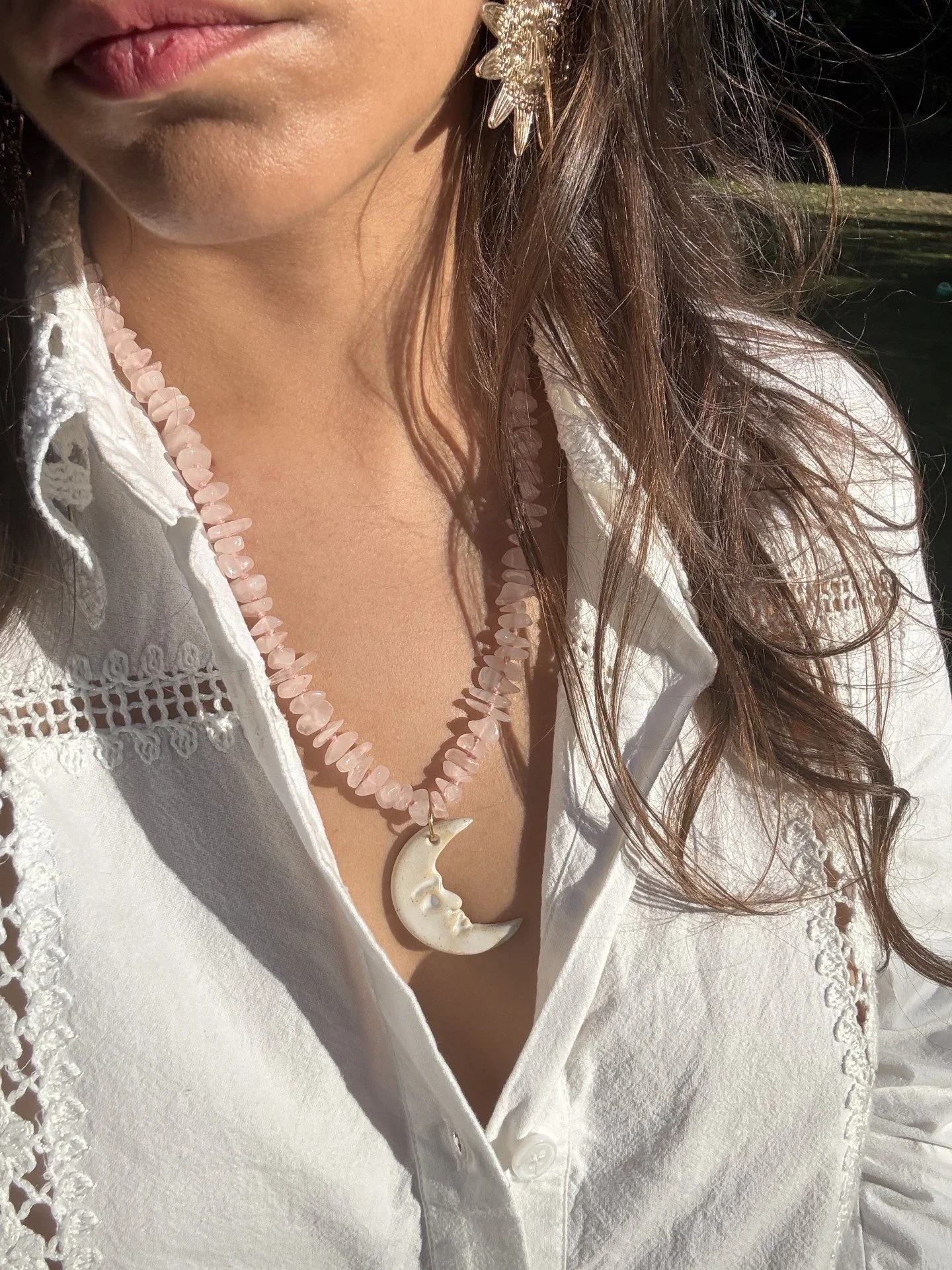 Collier Quartz rose lune