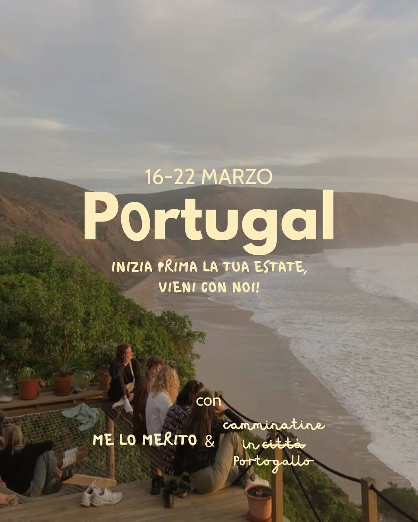 Ti &egrave; mai capitato di tornare da un viaggio con una sensazione addosso che non volevi perdere?
Quel modo diverso di respirare. Di stare. Di sentirti leggera.
Dal 16 al 22 marzo andiamo in Portogallo per una settimana tra oceano, natura e tempo 