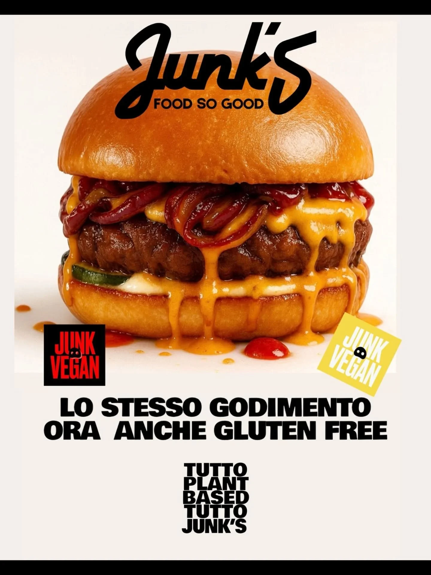 Da oggi da Junk&rsquo;s puoi scegliere il bun senza glutine per qualsiasi burger.

Non possiamo garantire l&rsquo;assenza totale di contaminazioni, ma adottiamo tutte le accortezze possibili per limitarle.

Un&rsquo;opzione in pi&ugrave; per goderti 