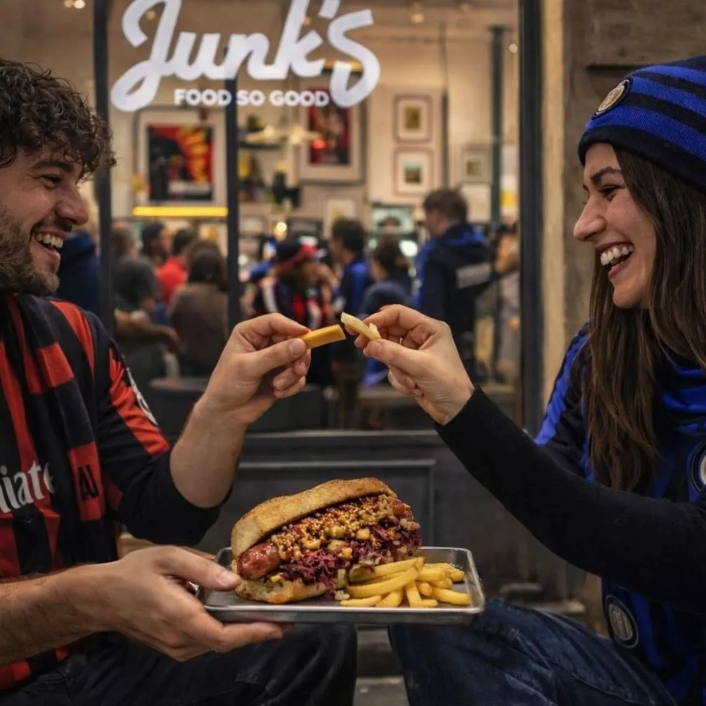 Questo weekend a Milano si decide tutto.
Chi &egrave; pi&ugrave; forte. Chi ha pi&ugrave; fame. Chi merita di vincere.
Fuori dal campo ci si sbrana.
Dentro Junk's ci si divide l'ultima patatina.

Mettiamo d'accordo vegani e onnivori.
Mettiamo d'accor