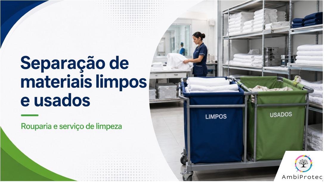 Separação de materiais limpos e usados na rouparia e no serviço de limpeza
