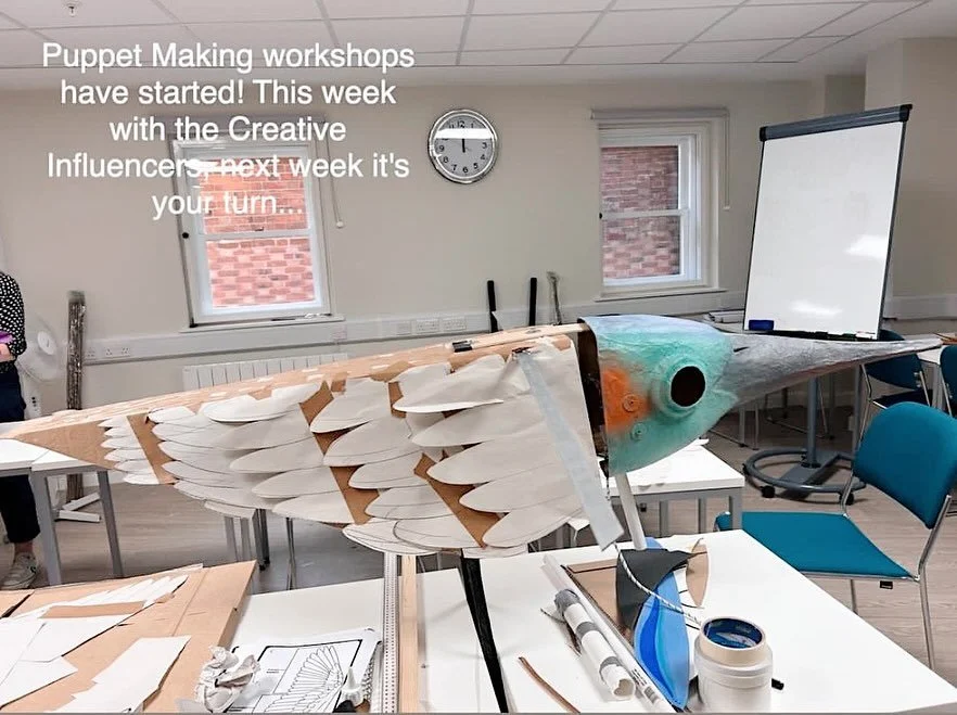 Building a paper based kingfisher this week, working alongside the paper magician @theartofemily_uk for @newarkcreatesuk 
And today we had some of the wonderful Creative Influencers helping us. 
We&rsquo;re all back together again tomorrow to finish 