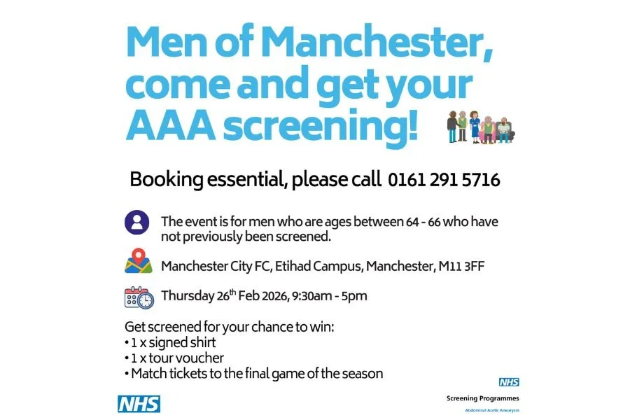 Men of Manchester Urged to Get Life-Saving AAA Screening at Manchester City FC