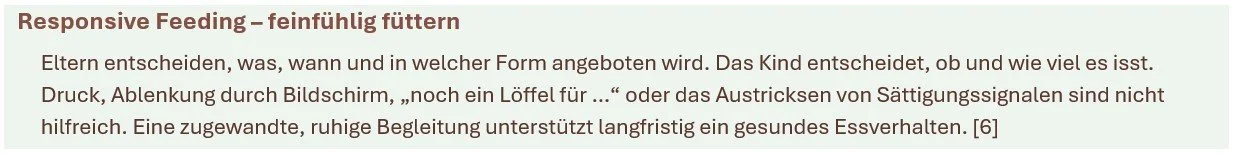 Screenshot eines Textabschnitts mit dem Titel "Responsive Feeding – feinfühlig füttern" und einem erklärenden Paragraphen darüber.