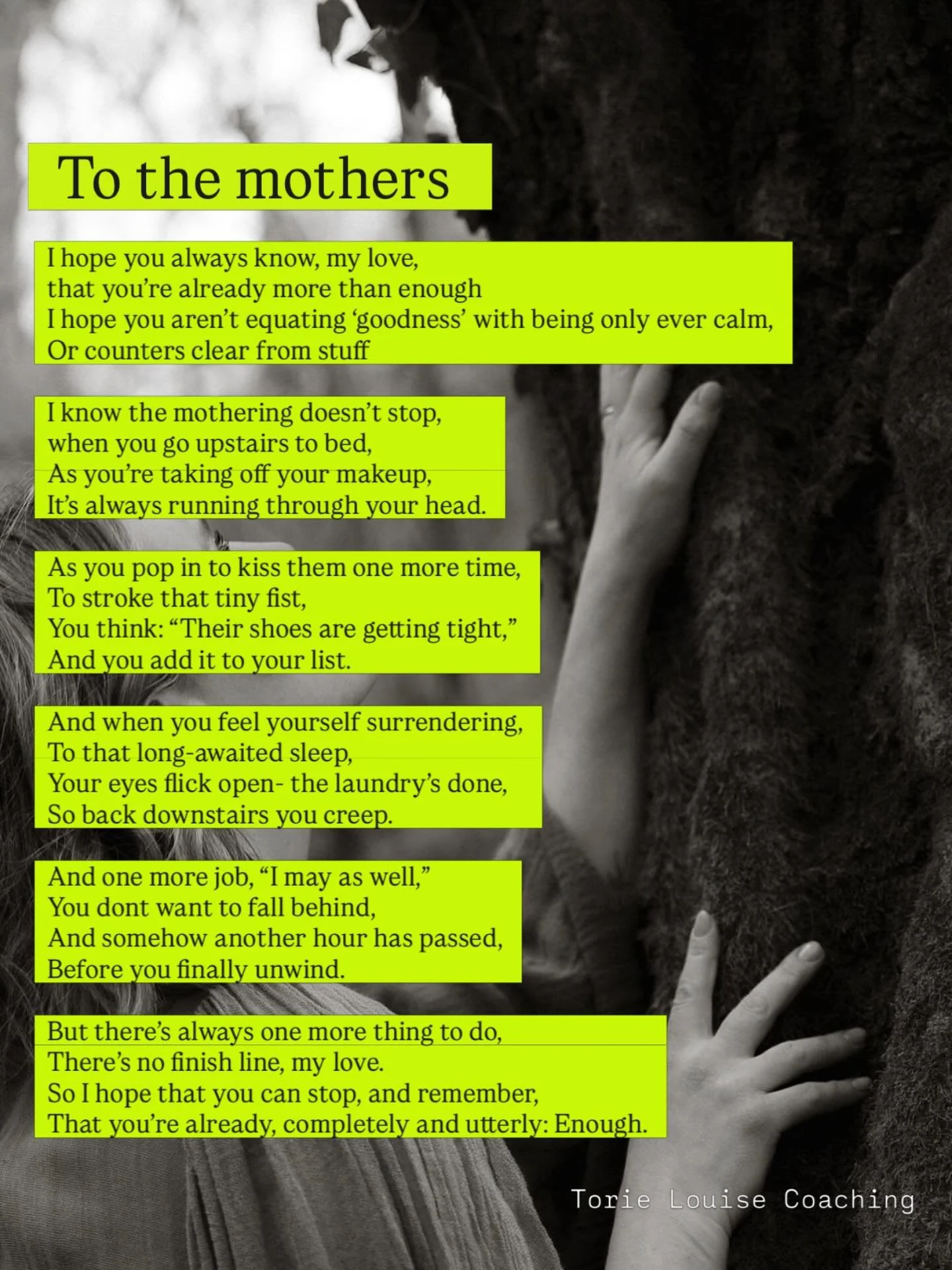 Happy Mothers&rsquo; Day. 

I hope you are being loved on in the way that you need today. 

But, more than just on this day, 

I hope that you are letting your children see you choose yourself, honour yourself, forgive yourself and deeply love yourse