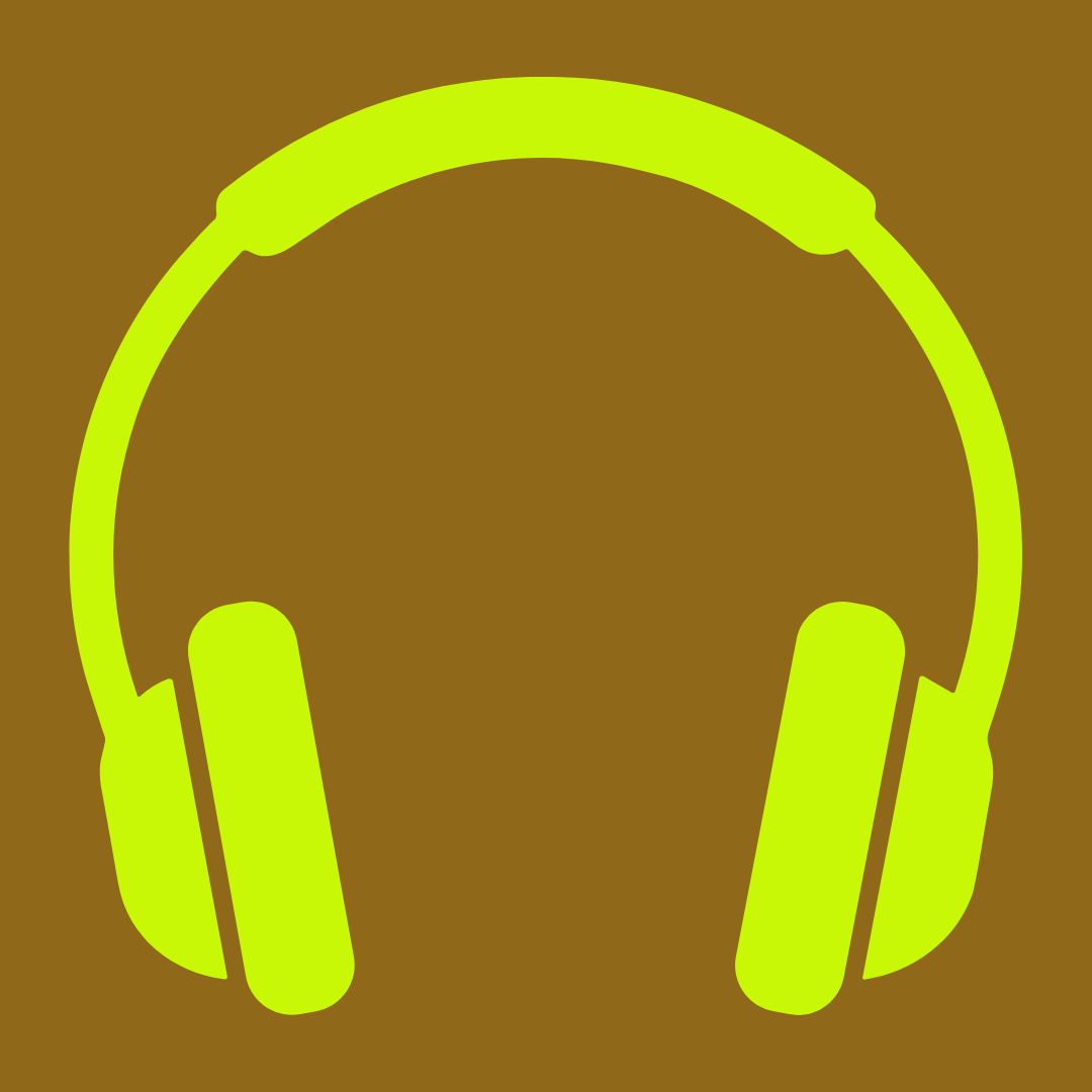 Bright yellow headphones on a brown background.