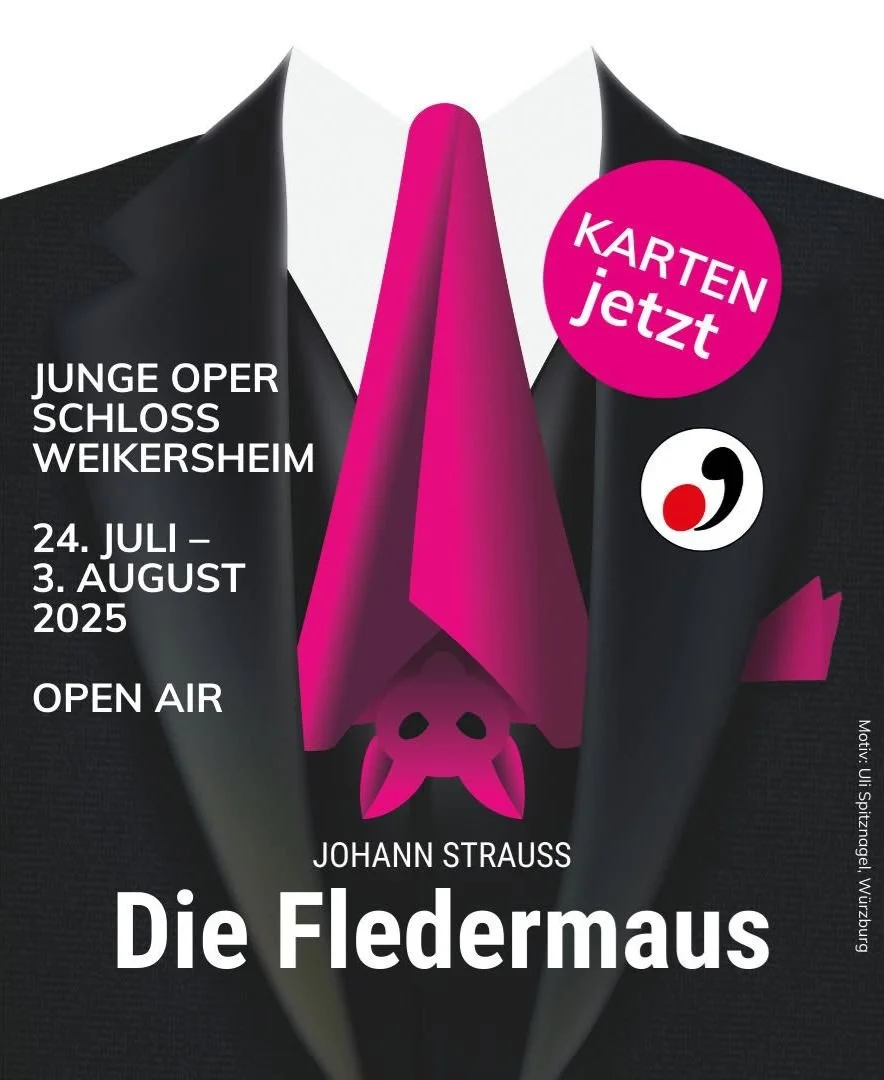 Fledermaus in Weikersheim 🦇
Ich freue mich riesig, endlich die Termine meiner Aufführungen als Rosalinde in Strauss' "Die Fledermaus" in Weikersheim ankündigen zu dürfen! 
📅 Meine Termine:
Do, 24. Juli – Premiere
Sa
