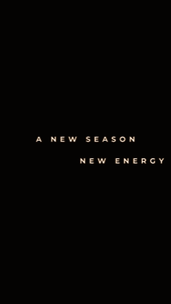 SHALOM Musvosvi from AURA Models Black background with the text 'A New Season, New Energy' in white and beige letters.