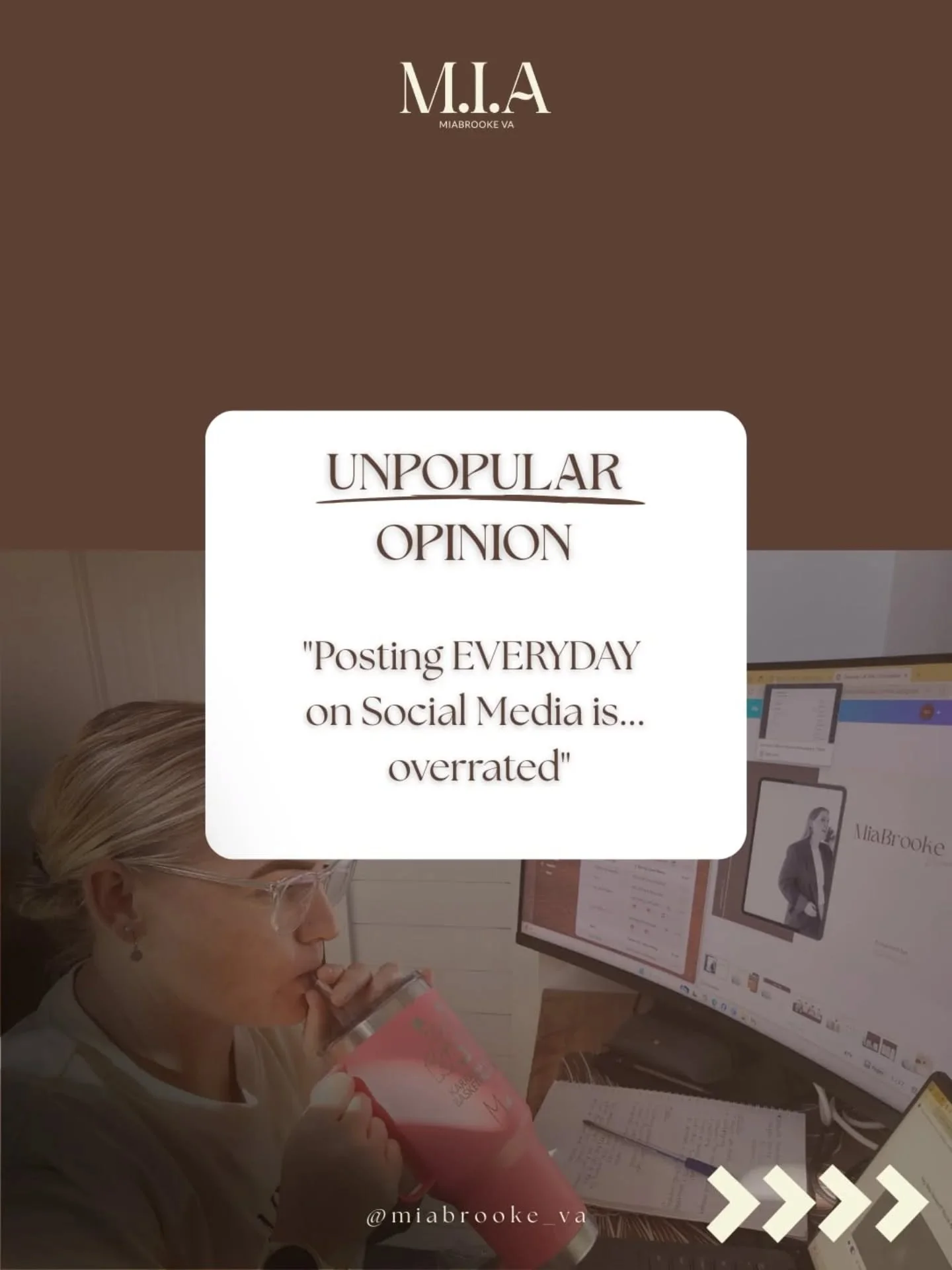 Unpopular opinion&hellip;

Posting every single day on social media isn&rsquo;t the magic formula everyone thinks it is.

I see so many business owners putting pressure on themselves to post daily because they think that&rsquo;s what the algorithm wa
