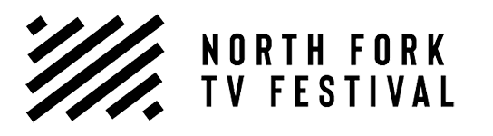 Logo for North Fork TV Festival featuring diagonal black stripes and bold text