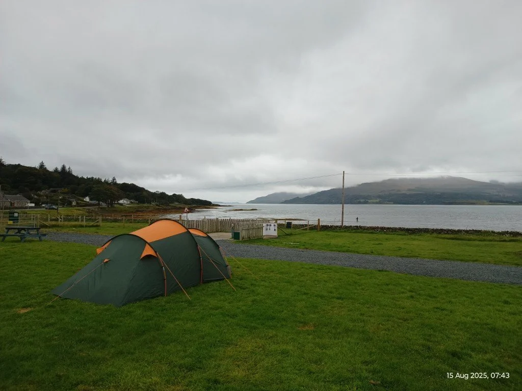 Our campsite and view of Loch Scridain.