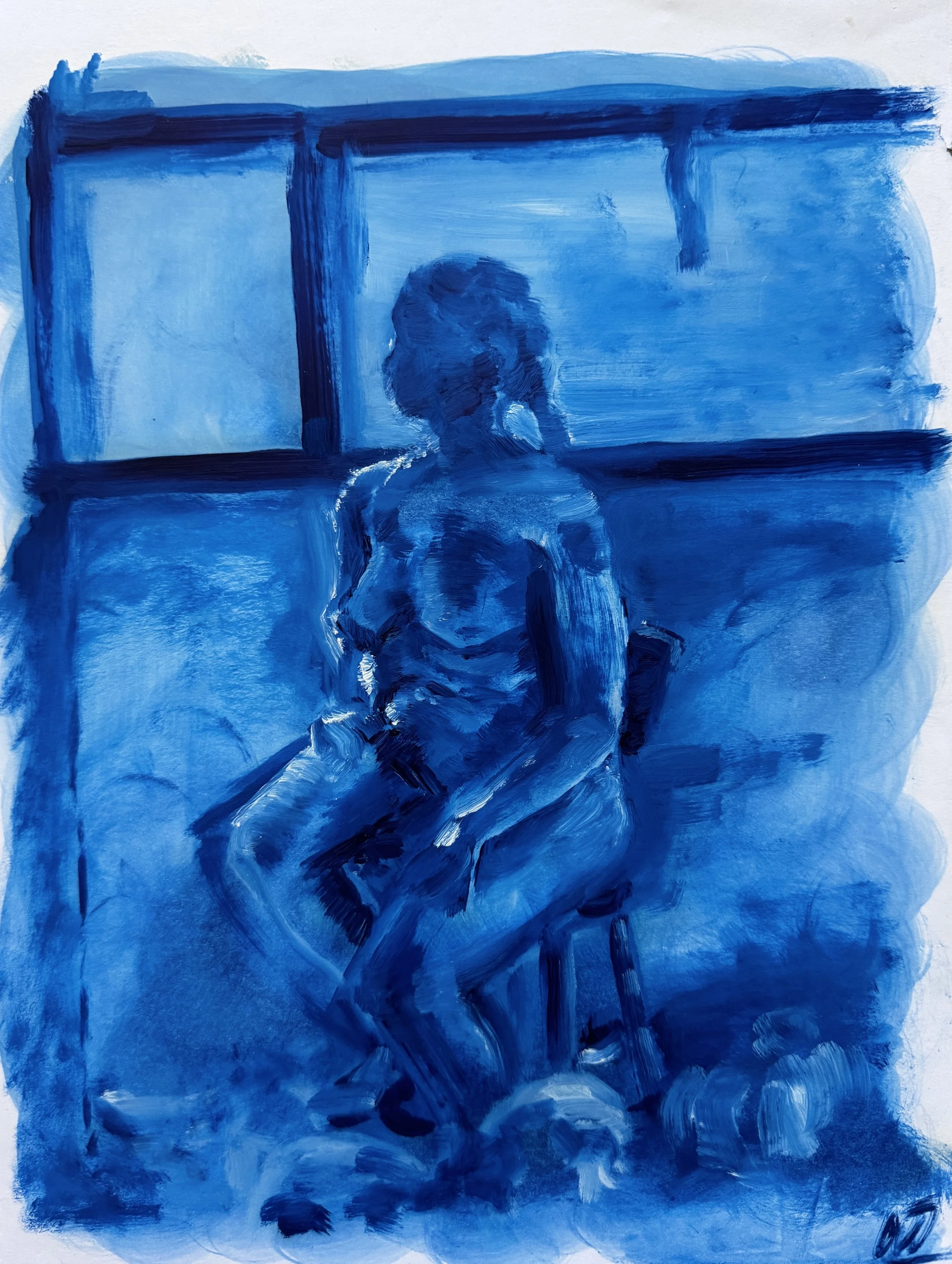 Phthalo Figure 2, Oil on paper, 2024