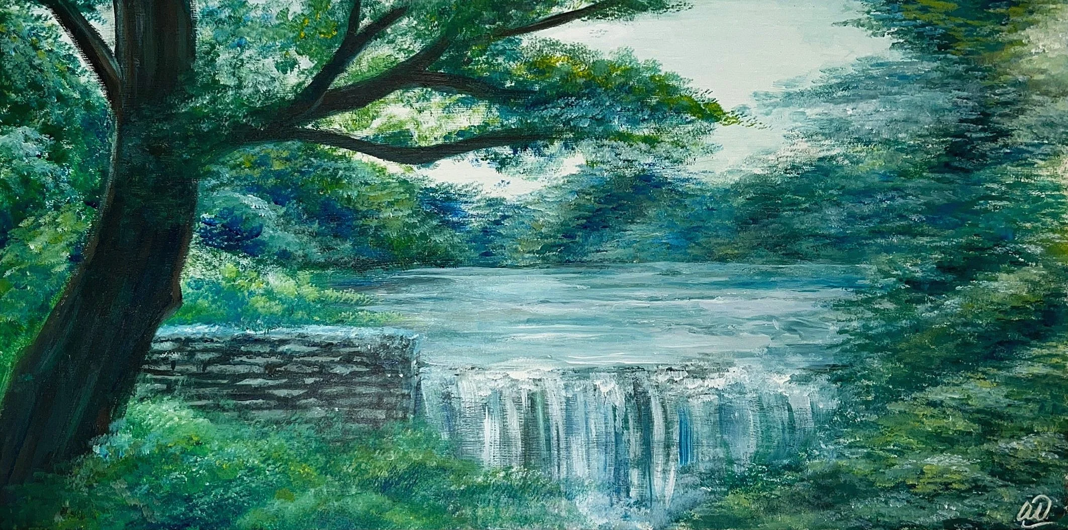 Our Little Waterfall, Oil on Masonite board, 2023