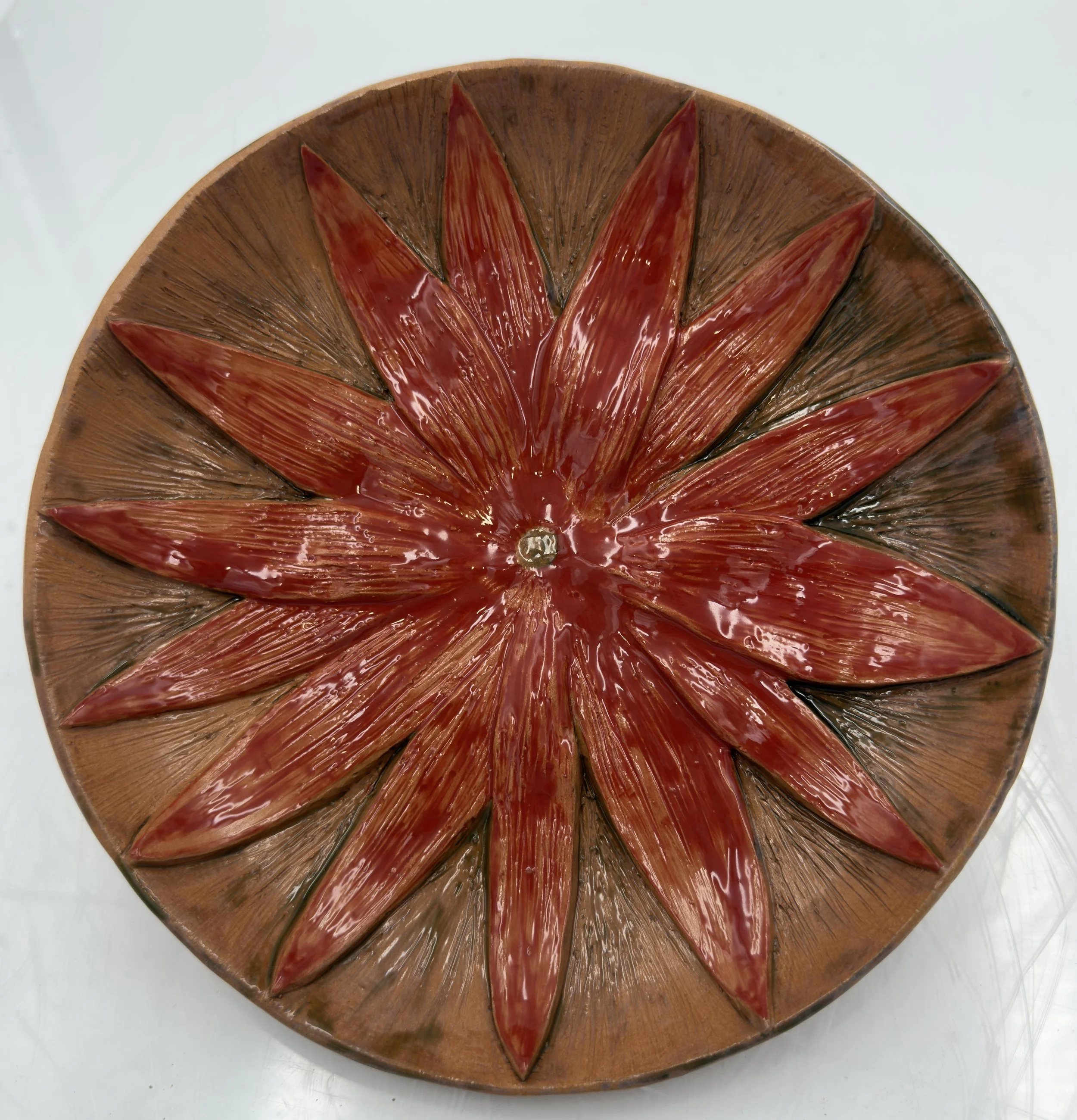 Flower Plate 1, Glazed Italian terracotta, 2025