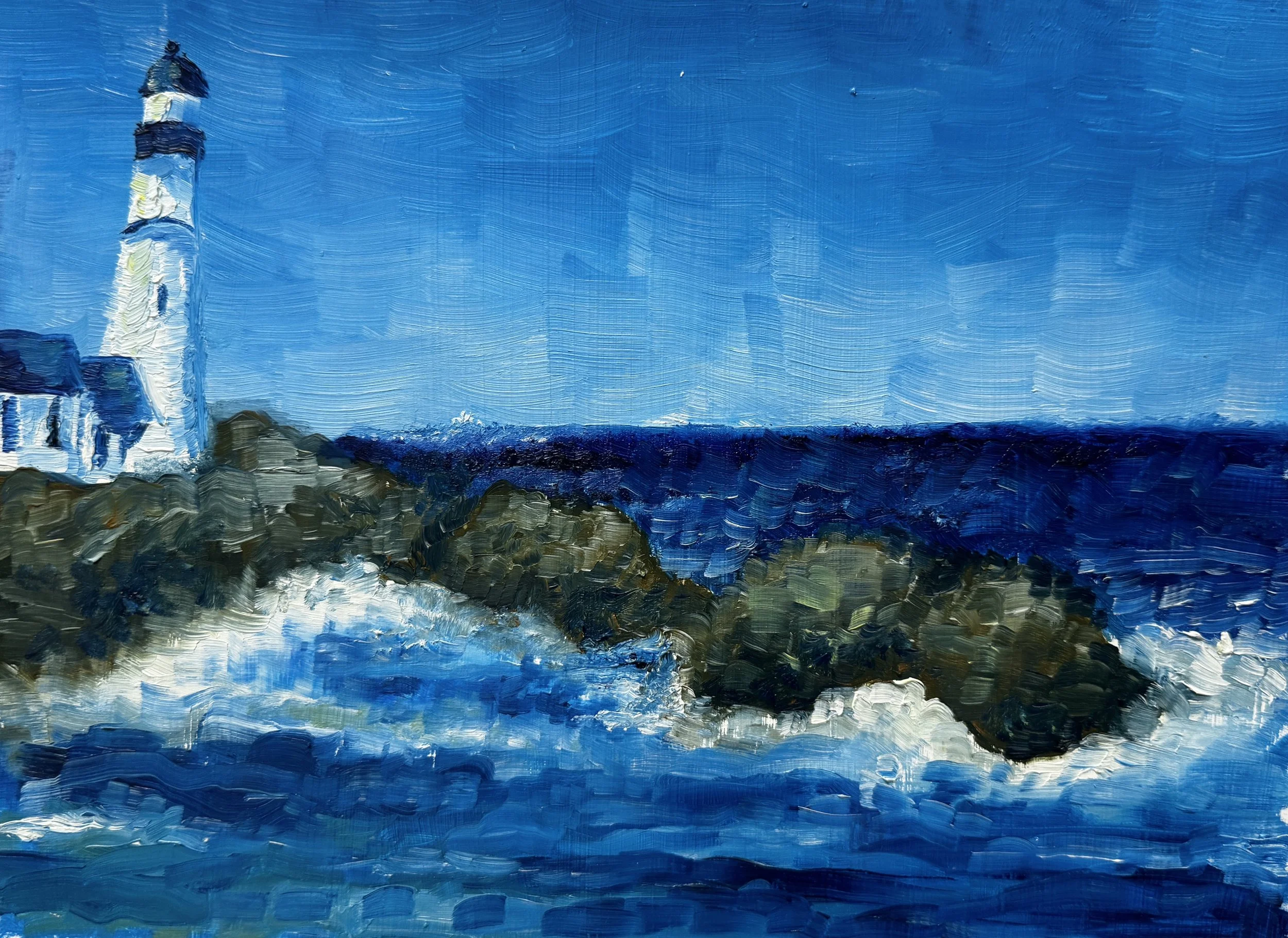 Portland Head Lighthouse Study 1, Oil on paper, 2024
