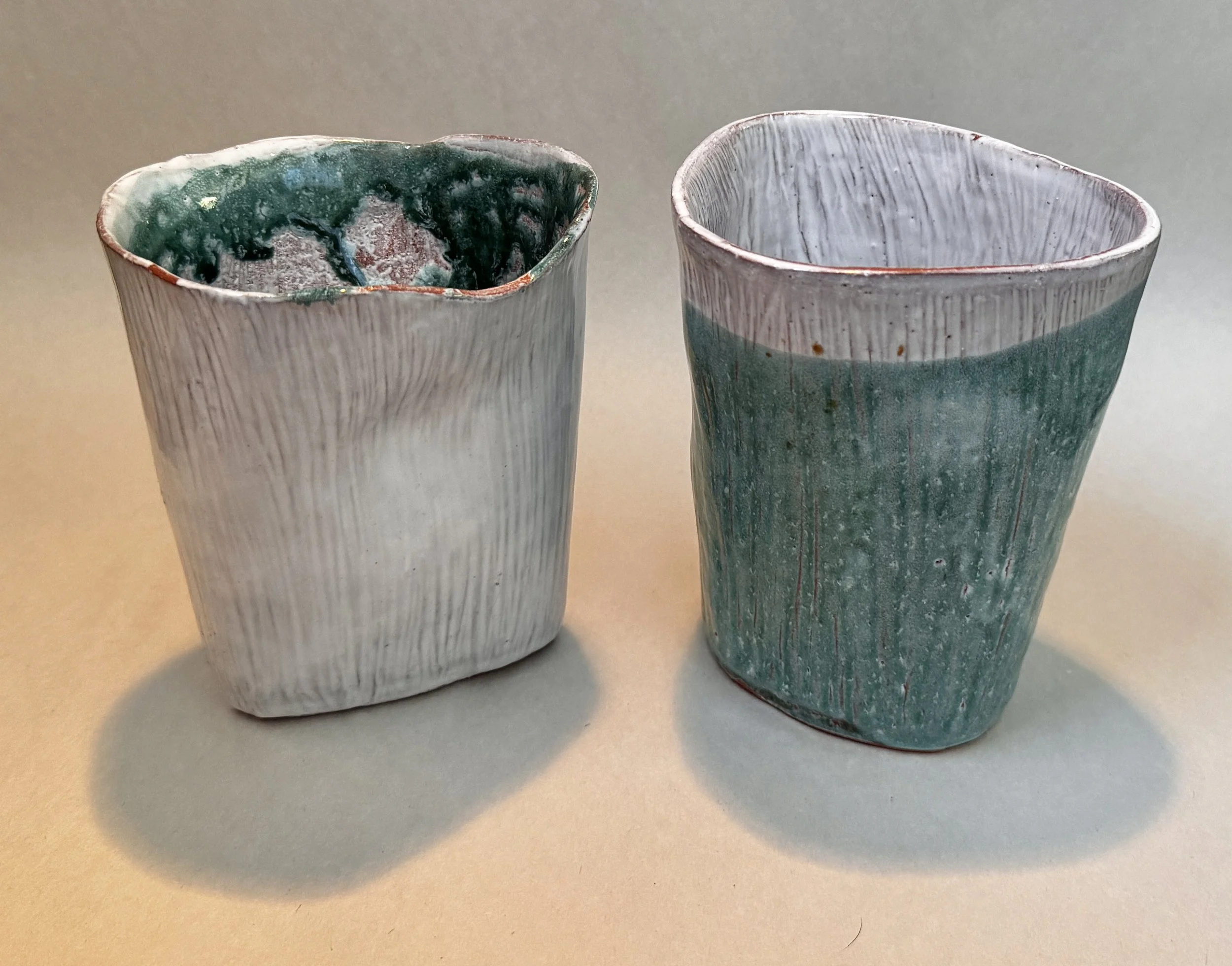 Pair of Slab Cups, Glazed Terracotta, 2024