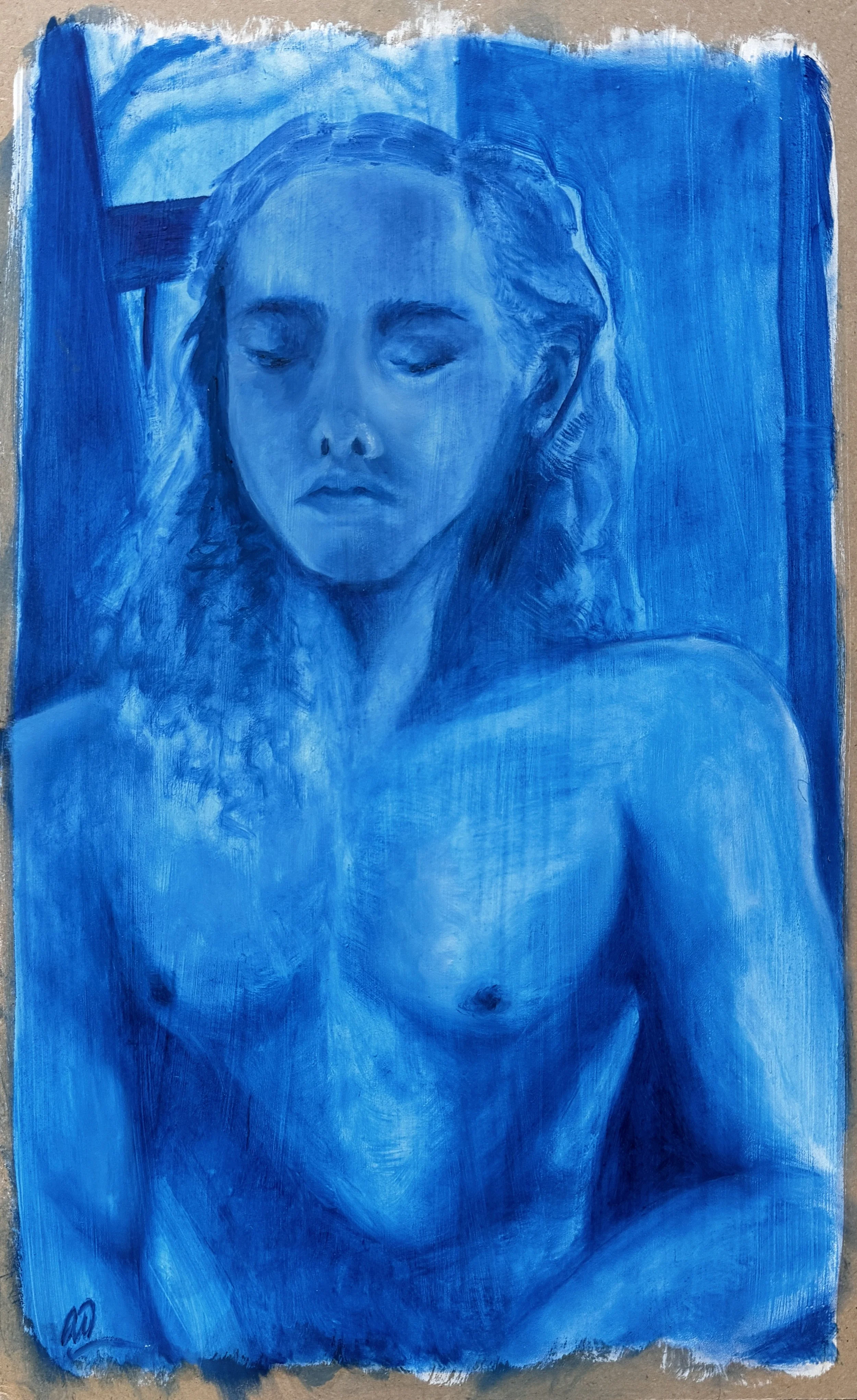 Phthalo Figure 1, Oil on Masonite board, 2024