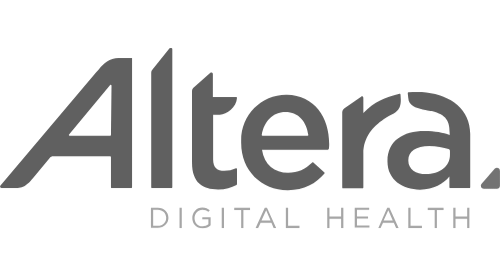 Logo of Altera Digital Health in gray with a black background.