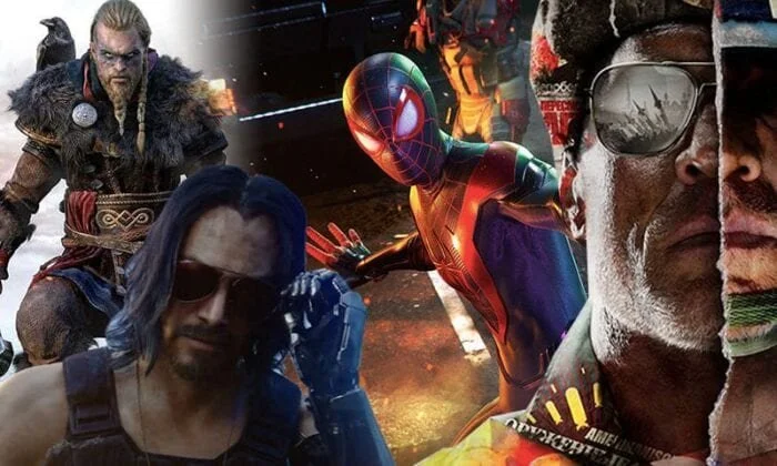 A collage of several characters from popular movies, including Thor from Marvel, Spider-Man, and a character resembling a rock musician with sunglasses and face paint.