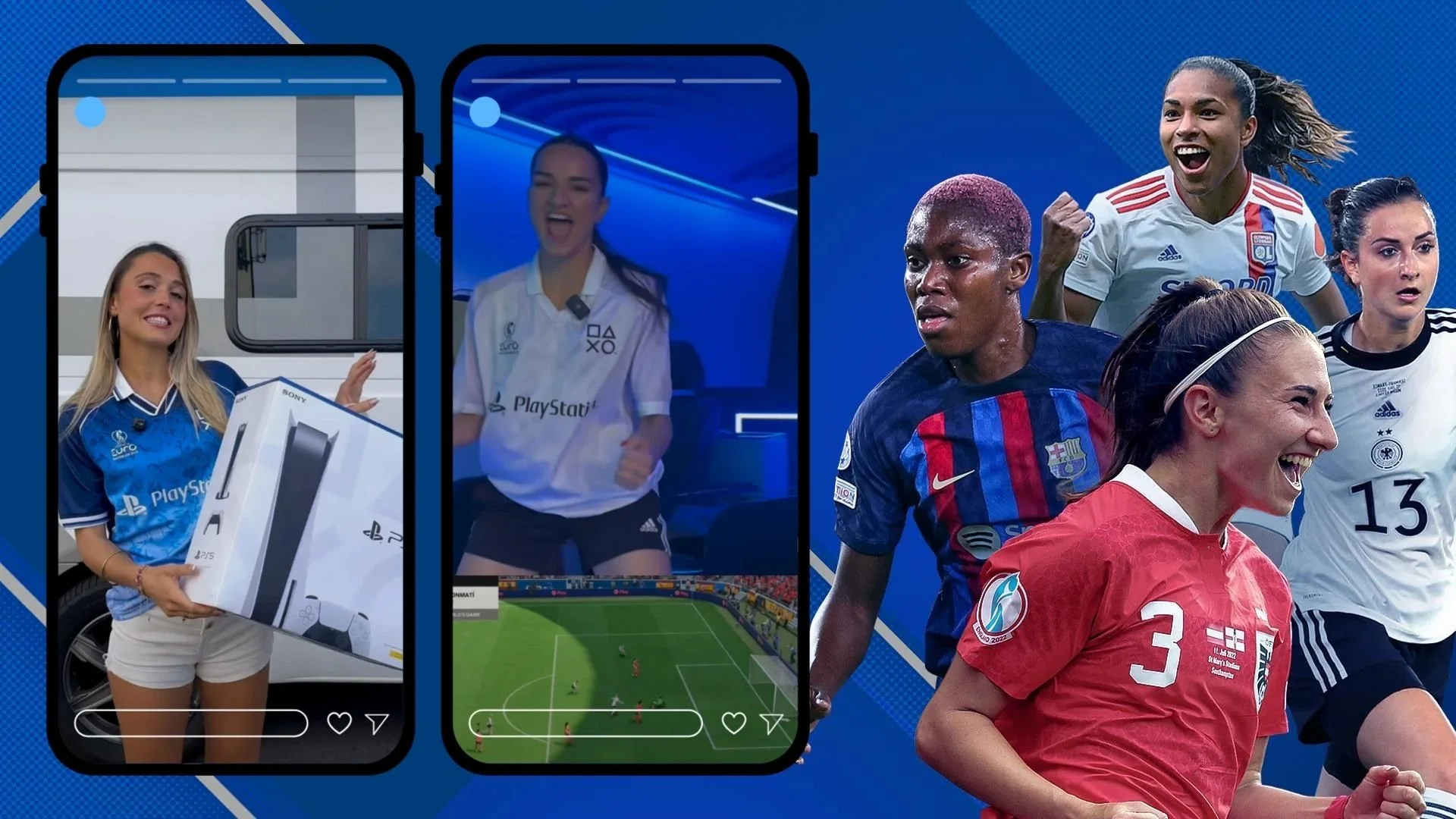 Women athletes and gaming screens in a sports-themed image.