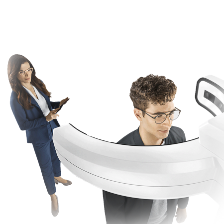 A man standing infront of a ZEISS Visufit 1000 digital centration instrument