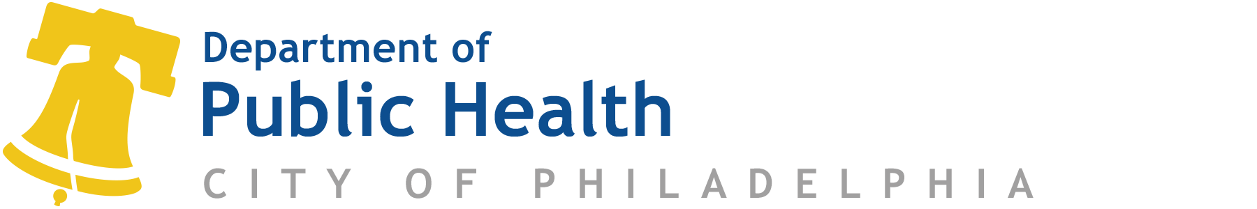 Logo of the Philadelphia Department of Public Health featuring a yellow liberty bell and blue and gray text