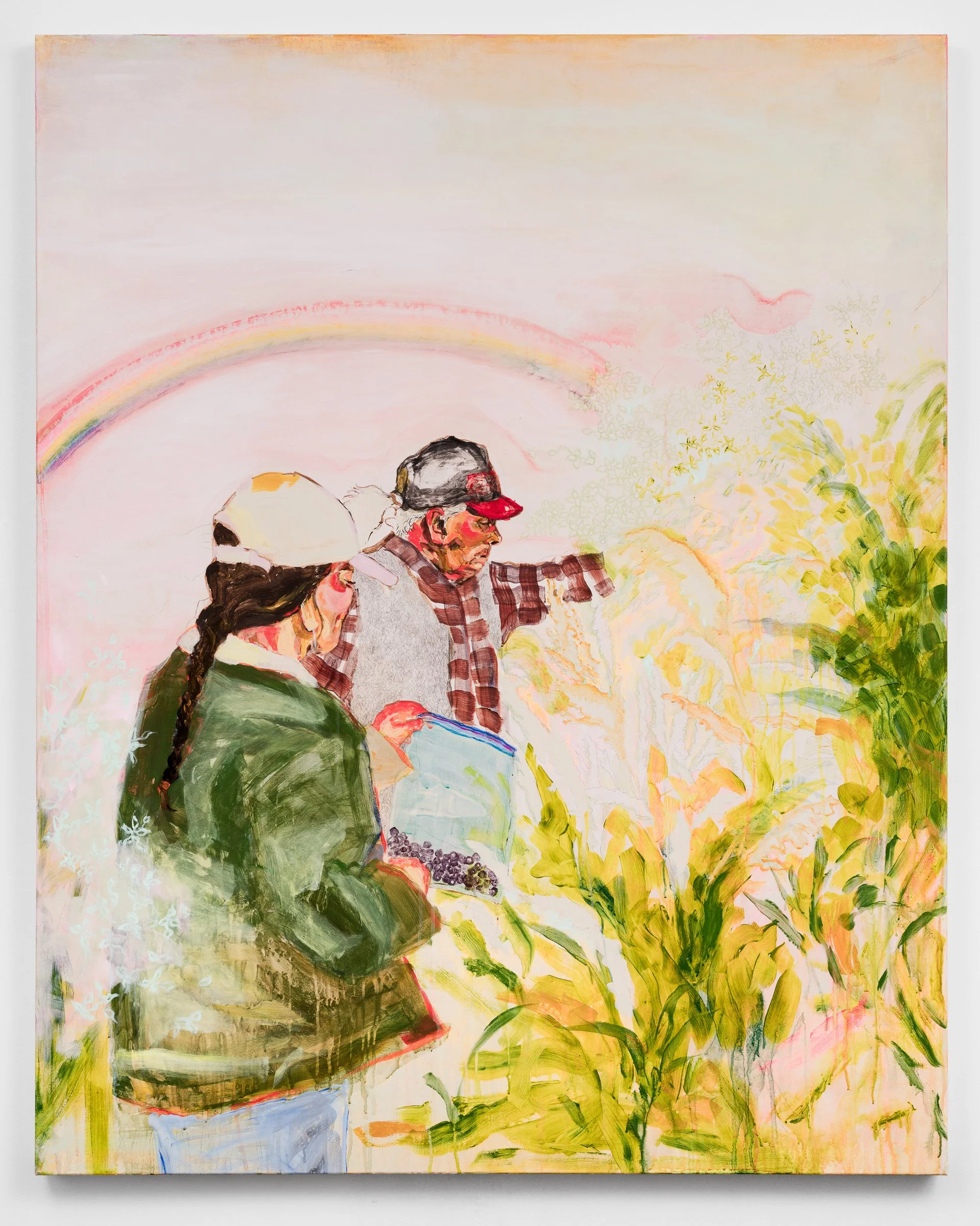 when chokecherries are ready on top the hill, 2025, acrylic on canvas, 48 x 60 in 
