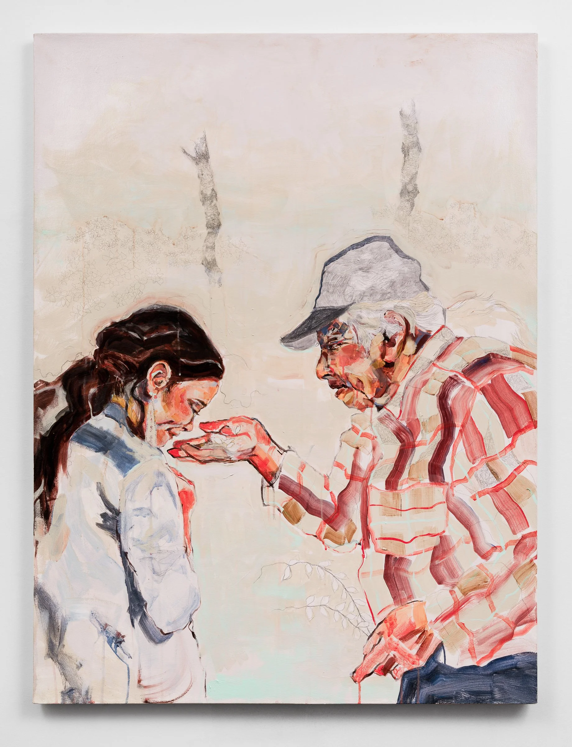 Mint Picking, 2022, acrylic and graphite on canvas, 48 x 36 in