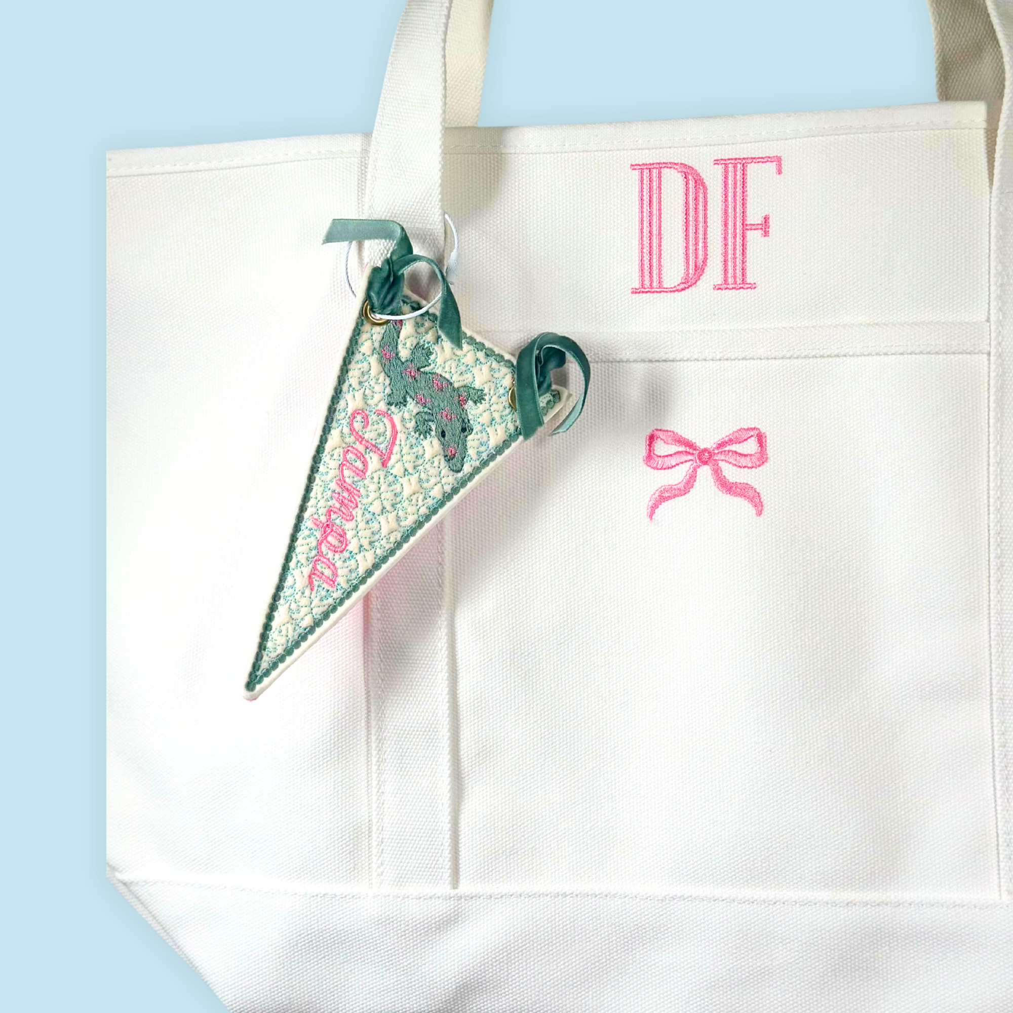 Custom Bag Charm - Embroidered Tampa with Gator On BAG