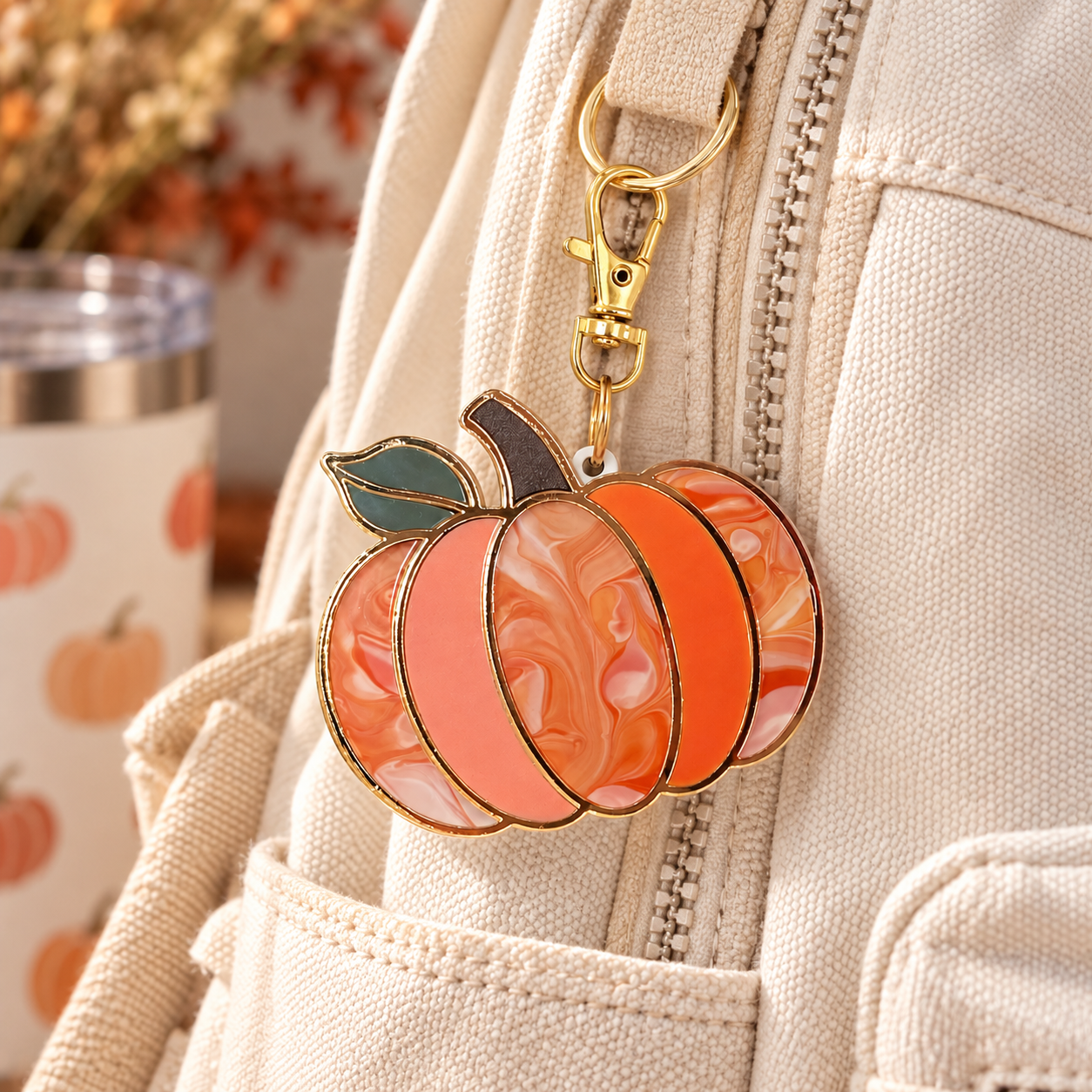 Autumn Pumpkin Keychain on Backpack.png